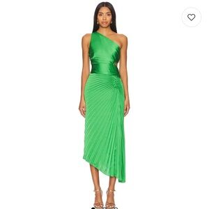 A.L.C. x Revolve Dahlia One-Shoulder Dress in “Basil” Green
